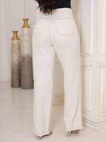 Women's Wide Leg Jeans 100% Premium Thick Fabric Women's Jeans - 白色關閉 - 查看 3