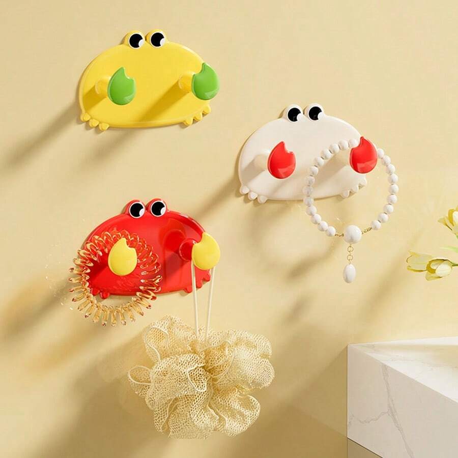 Crab Shape Wall Hooks - No Drilling Required, Strong Load Bearing, Damage-Free Hanging For Clothes, Applicable To Sticky Doors, Multipurpose Towel And Key Racks