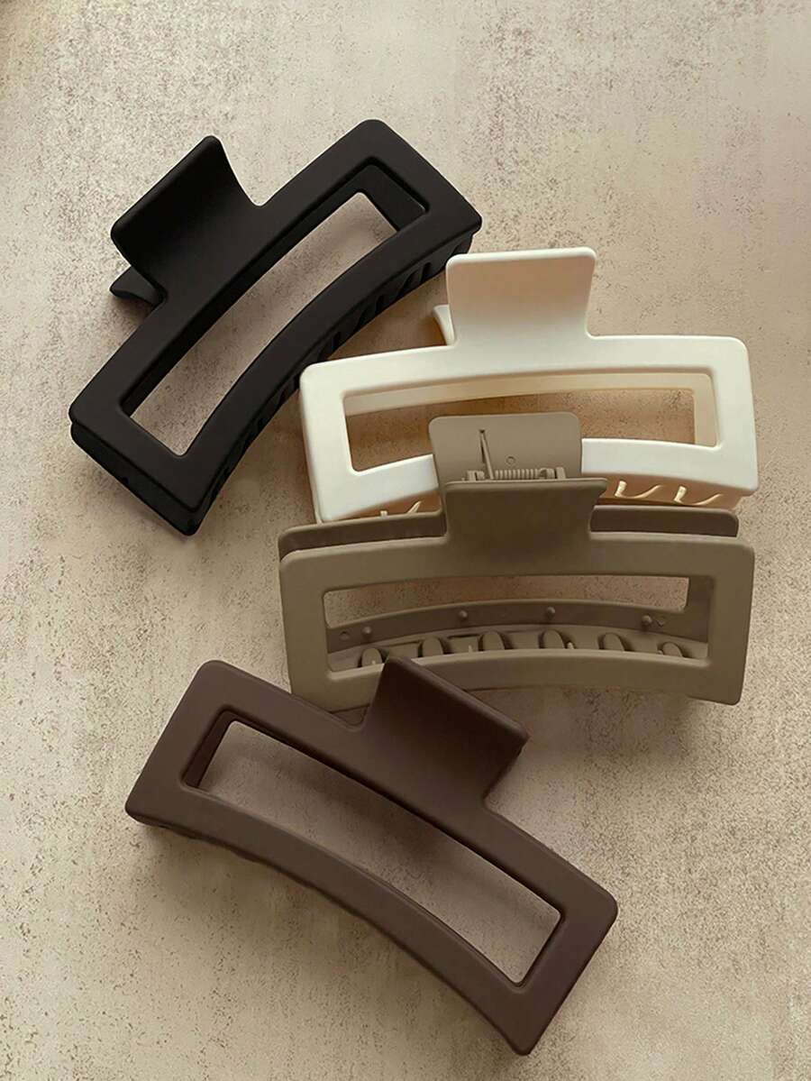 4pcs/1pc Elegant Simple Square Large 10.5cm/4.13in Black White Khaki Brown Plastic Hair Claw Clip, Versatile Casual Party Work Vacation Hairstyle Hair Accessories Hair Clips Hair Jaw Clip Hair Clamps Hair Clutch Hair Catcher Clip Fall Winter - Multicolor - View 1