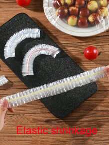 100pcs Disposable Stretch Cling Film Food Wrap Covers, Reusable Vegetable Savers, Fridge Freshness Retainers, Replaceable Produce Preserver, Fruit Saver, Antibacterial, Shower Caps, Shoe Covers, Thick Kitchen Cling Films, Household Refrigerator Food Storage Bags