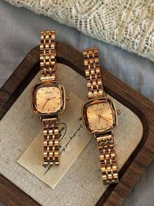 1 nuevo reloj de cuarzo dorado de estilo clásico francés retro, de alta gama, elegante y pequeño, con una pulsera de acero inoxidable sólido de alta calidad y hebilla de mariposa, de estilo artístico de moda y sencillo, de diseño de nicho elegante y encantador, apto para uso diario y como regalo de cumpleaños