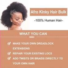Natural Black Afro Kinky Bulk Human Hair For Dreadlocks Extensions Repair Locs, Twist Braiding Afro Kinky Human Hair For Locs 1 Pack 30 Gram Natural Black Color 12 Inches For Woman Can Be Bleached - Natural Black - View 8