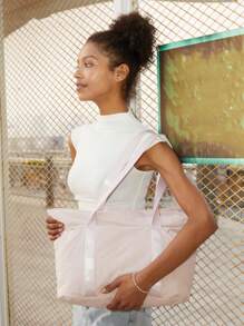 1pc Embroidery Customization Tote Bag For Women With Zipper, Gym Tote With Compartments, Large Capacity Casual Shoulder Bag, Work Tote Nurse Dance Yoga Bag For Sport, Travel