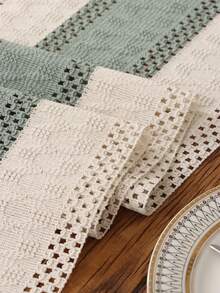 1 pieza Camino de mesa a rayas de estilo estadounidense retro, camino de mesa con flecos tejidos de doble color, apto para sala de estar, dormitorio, cocina, mesa de café, gabinete de TV, mantel con estampado de flores