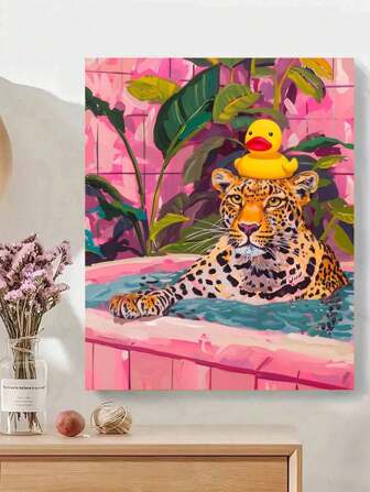 1 Set de Kit de pintura al óleo digital con estampado de leopardo para baño, pintura al óleo elaborada con cuidado para expresar tu personalidad. Usa los colores para decorar tu vida y mostrar tu individualidad. Inicia tu viaje artístico. 40*50CM