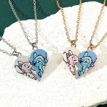 Set de 2 collares colgantes de acero inoxidable con diseño de dibujos animados adorables de Stitch, collar magnético de pareja adorable, adecuado como regalo para su pareja, regalo de pareja, regalo para ocasiones festivas