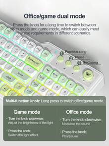 Teclado de oficina de tres modos AULA F3099, con combinación de colores elegante, sonido de botón pequeño, batería de gran capacidad, efectos de iluminación RGB geniales, diseño ergonómico, sensación cómoda en la mano, compatible con una variedad de sistemas, adecuado para computadoras portátiles, muy atractivo - Multicolor - Ver 7
