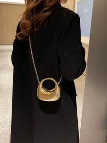 Acrylic Crescent Moon Box Shaped Handbag, Mini Palm Bag,Fashionable Versatile Chain Shoulder Crossbody Bag, Suitable For Lipsticks, Earphones, Etc. - Gold - View 7