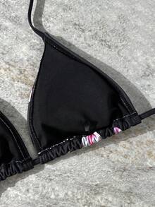 Bộ bikini 3 món in họa tiết hoa ombre dành cho nữ, áo bikini điều chỉnh được, quần bikini buộc dây bên hông và váy che phủ cao, thích hợp cho bãi biển và các bữa tiệc, kỳ nghỉ hè, màu đen. - màu đen - Xem 6