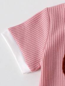 2pcs Young Girls Floral Short Sleeve Shorts Casual Comfortable Breathable Summer Set - Pink - View 5