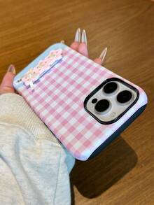 1pc Powder Blue Rhinestone Stripes With Bow Stand Lanyard Bag Mobile Phone Case Compatible With IPhone 16PROMAX/15Plus/14/13/12/11 Series Frosted Film Two-In-One Shock Absorption, Non-Slip, Lightweight, New Fashion Design, Men And Women Protective High-Quality Air Cushion Protective Cover Soft Shell, Is A Perfect Gift For Yourself, Girlfriend And Bestie, Family - Case + Bracket + Lanyard - View 9