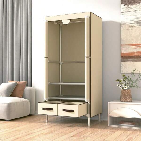 1 Pc Attractive Non-Woven Fabric Wardrobe Cabinet 29 Inch With Zipper, Includes Storage Box, Spring/Summer