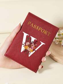 1pc A-Z 26 Letters Fashionable Letter Print Stylish Burgundy Passport Cover, Premium PU Leather Passport Wallet With Multi-Card Pockets For Credit Cards, Boarding Passes, And IDs Graduation - Burgundy - View 23