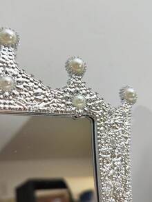 7 Inch Plastic Crown & Bow Pearl Decorated Desktop Vanity Mirror Home Decor Back To School Room Decor School Supplies - Multicolor - View 8