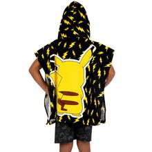 pokemon Towel Poncho | Pikachu Kids Beach Towel | Hooded Bath Towels | Cotton Swimming Towels - Black - View 4