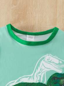 2 pièces Ensemble de pyjama d'été pour tout-petits garçons, t-shirt à col rond et short imprimés dinosaures, mignons et frais