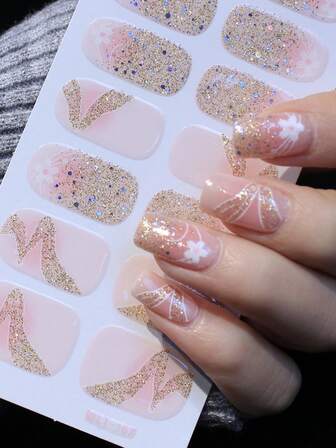 1 Sheet Of Ombre French Manicure Nail Stickers, Floral Pattern Nail Decals, Light Pink Waterproof Nail Strips, Nail Art Tools
