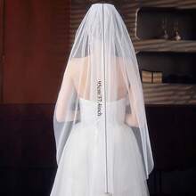 标志性柔软长薄纱婚纱，单层，边缘干净，简约新娘面纱秋季女士服装 - 彩色 - 查看 7
