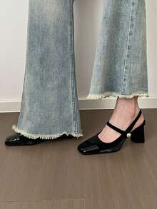 Vintage Square Toe French Style High Heel Sandals, Fashion Peep-Toe High Heels Shoes For Women, Sexy Elegant Mary Jane Pumps With Chunky Heel, Backless Hook-And-Loop For Dating, Bridesmaid, All Season