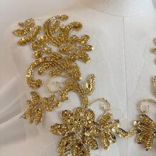 1 对奢华金珠蕾丝刺绣补丁 - DIY 高端新娘礼服装饰，适用于晚礼服、服装和工艺品 - 手工缝制/熨烫织物贴花装饰 - 金色 - 查看 6