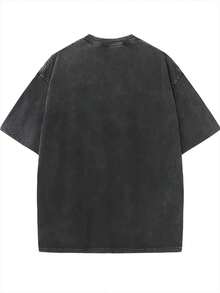 Jesus And Lion Print T-Shirt, 230g Washed, High-Quality Wax Printed Cotton Retro Fashion Brand T-Shirt, Suitable For Summer T-Shirts With A Certain Thickness, Holiday Gift - 黑色 - 查看 2