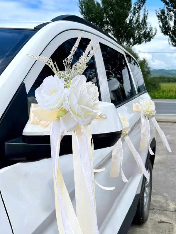 1PC Rose Rearview Mirror Flower Present Ribbon Light House Decorations For Home Artificial Flower Decorations Wedding Car Bride Props Artificial Rose Flower Swag Halloween Valentine's Day Valentines