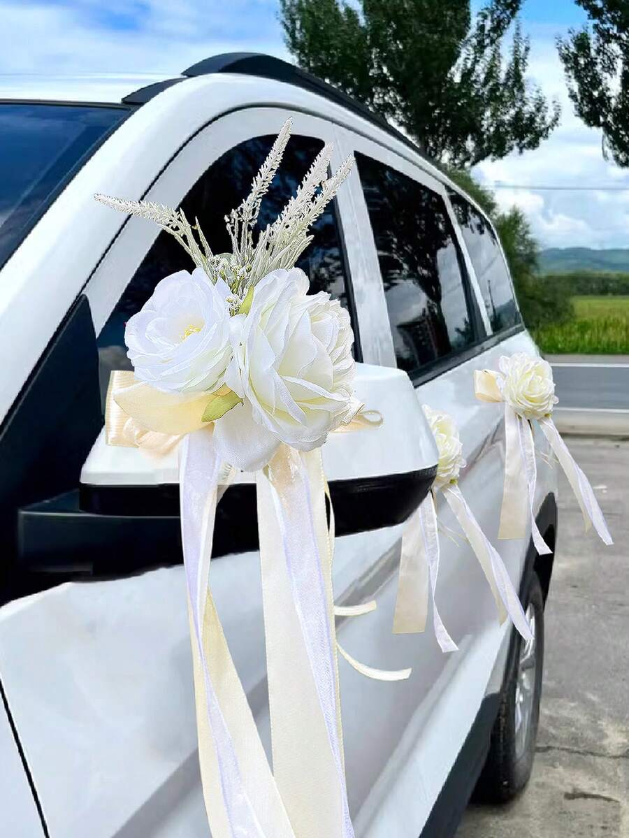 1PC Rose Rearview Mirror Flower Present Ribbon Light House Decorations For Home Artificial Flower Decorations Wedding Car Bride Props Artificial Rose Flower Swag Halloween Valentine's Day Valentines