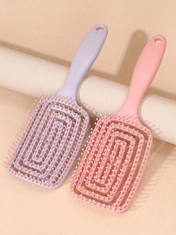 2 piezas/1 pieza Cepillo para el cabello con peine de estrías para dar volumen y desenredar, cepillo de masaje para cabello largo de mujer con diseño calado para uso doméstico