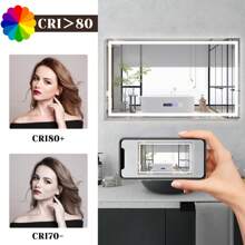 Espejo de baño iluminado - Espejo de baño LED de 100x60 cm, espejo de pared de baño IP44 con interruptor táctil y reloj, función de eliminación de vaho, regulable de 3000K a 6500K