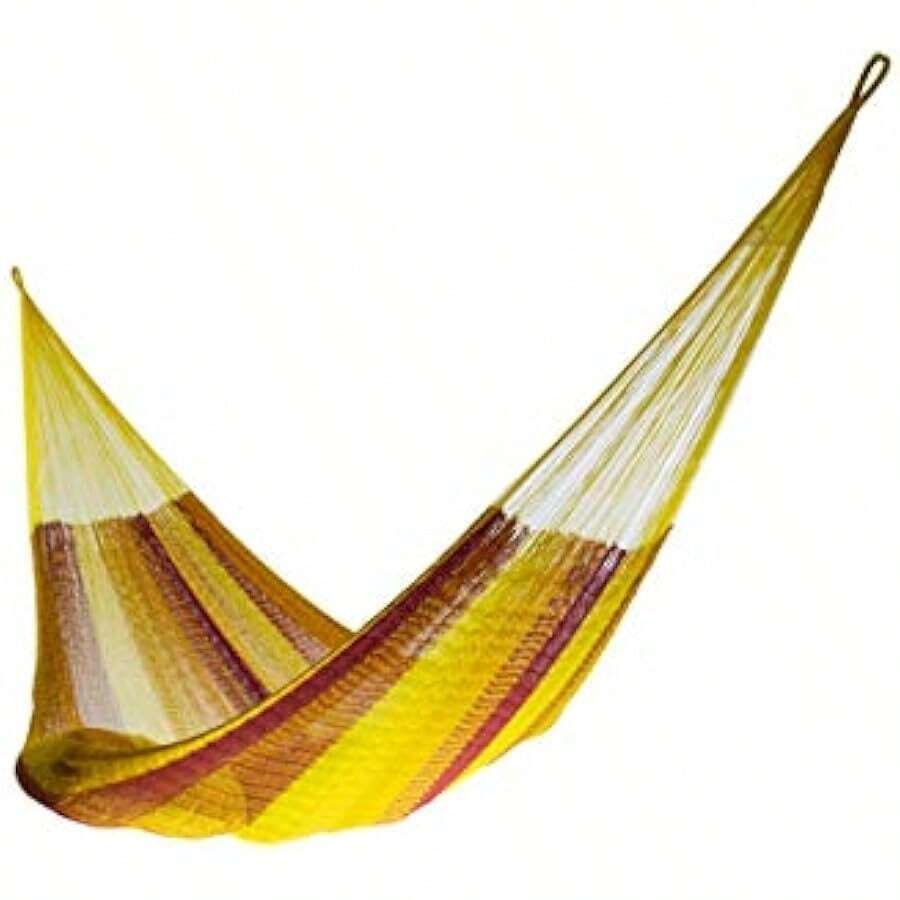 Matrimonial Size Cotton Hammock Tequila Red Yellow Pattern Handmade In Mexico Genuine Mayan Hammock I For 2 People - RedYellow1 - View 1