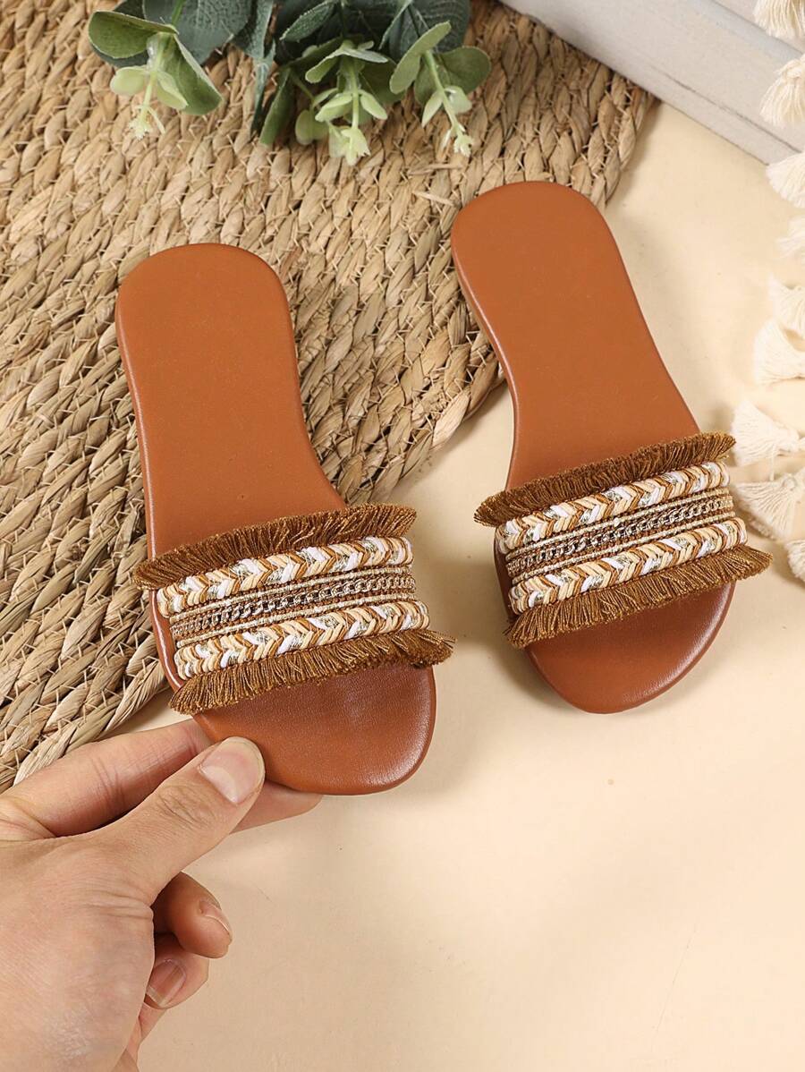 1 Paio di Ciabatte Piatte per Bambini, Tessuto Luccicante Patchwork, Nappine, Punta Tonda Aperta, Antiscivolo Confortevoli, Adatte per Bambini/Bambine da 1+ Anni per Uso Casual, Festa, Vacanza, Interno/Esterno, Nuova Collezione Estate