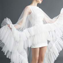 1pc Bride In Europe And The United States Multi-Layer Nude Veil Poncho Shawl Pleated Ruffled Trailing Cape Travel Shoot Dress Accessories - Màu be - Xem 4