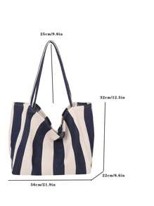 Retro chique gestreepte canvas tas, Koreaanse mode, casual ruime schoudertas voor vrouwen, geschikt voor reizen en vakantie