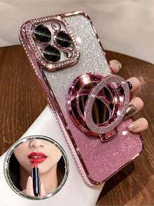 Funda de lujo con diamantes de imitación y purpurina, suave y compatible con phone 16 Pro Max/16/16 Pro/16 Plus/16E/15/15 Pro Max/15 Pro/15 Plus/11/12/13/14 Pro Max/11 Pro Max/12 Pro/12 Pro Max/13 Pro/13 Pro Max/7 Plus/14 P - Rosa - Ver 2