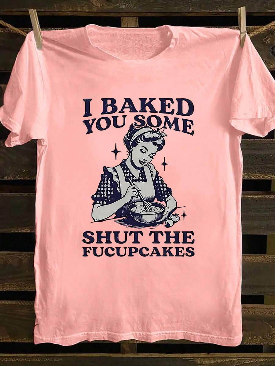 女士复古印花T恤，春夏百搭，印花T恤，度假、音乐节休闲粉色 - 粉色 - 查看 1