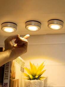 6/3/1 Luz de presión plateada, 3 luces nocturnas inalámbricas LED, diseño de interruptor de presión circular de luz amarilla/blanca, carcasa de material ABS, luz de pared adecuada para iluminación del hogar, pasillo, baño, dormitorio, cocina, gabinete, escaleras, iluminación de automóvil (excluyendo la batería)
