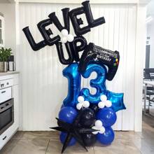 30 Stücke/Set Videospiel Geburtstags Party Dekoration, beinhaltet "Alles Gute zum Geburtstag" Banner, blaue Zahl Luftballons, aufgewertete schwarze Buchstaben Luftballons, Gaming-Controller Luftballons, geeignet für 12., 18., 10., 7. Geburtstag Videospiel-thematische Partydekorationen, Innen- und Außenaktivitäten, Gamer Party Deko