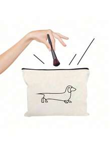 Simple Line Dachshund Puppy Cosmetic Bag - Large Capacity Travel Cosmetic Bag, Used For School Cosmetic Bag Back To School, Portable Zippered Women's Cosmetic Bag, Storage Bag, Perfect Gift For Couple And Family, Holiday Gift, Good Gift For Classmates, Friends, Bridesmaids, Sisters, Single Hand Bag Cosmetic Bag,For Holiday Beach, Bathroom Collection, Bedroom Collection, Large Capacity