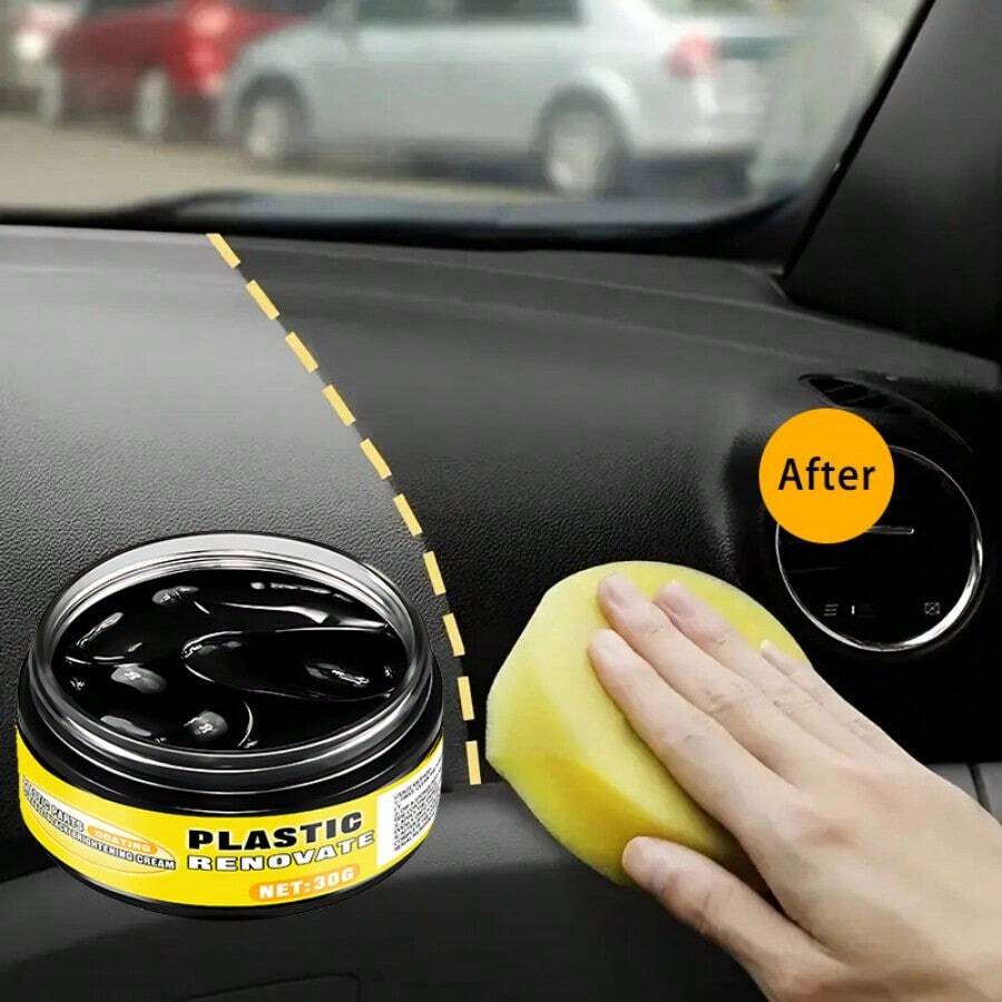 Agente de renovación del plástico interior del coche, pasta ennegrecedora para el cuidado del salpicadero, revestimiento para el cuidado de los neumáticos, cubierta de arañazos de negro brillante duradero, agente de revestimiento para el cuidado del acabado de goma exterior - 30 g + esponja - Ver 1
