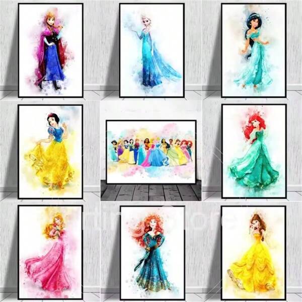 1 /3pcs Unframed Posters Pop Wall Arts Disney Princess Watercolour Wall Art Canvas Painting Posters Prints Snow White Cartoon Pictures Kids Room Decoration