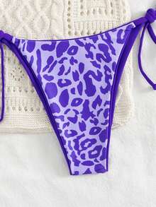 2pcs/Set Women Leopard Print Spaghetti Strap Tie Sexy Bikini Swimwear, Suitable For Beach Vacation Summer - Purple - View 7
