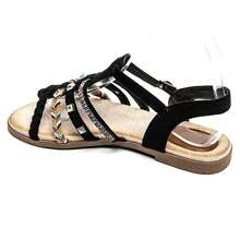 Sandales Plates Bohèmes à Brides Fantaisie Multicolores Et Strass - Black - View 3