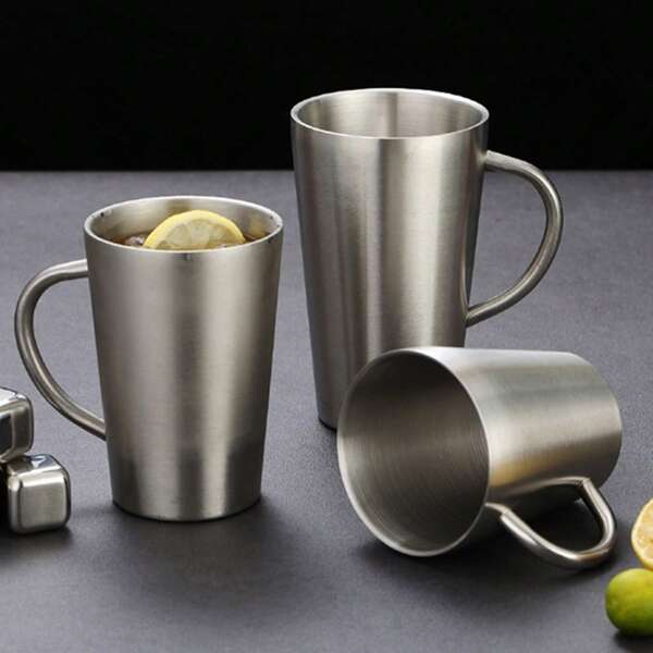 1 Peça Caneca de Aço Inoxidável 304 de Camada Dupla com Alça, Design Eficiente de Isolamento Térmico e Anti-Escaldante, Fácil de Segurar, Adequado para Casa, Escritório ou Restaurante de Auto-Serviço, Aplicável para Consumidores em Geral