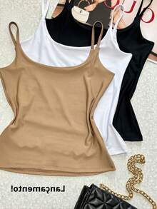 Kit Of 3 Women's Tank Tops With Thin Straps Suplex With Lining - 米色 - 查看 2