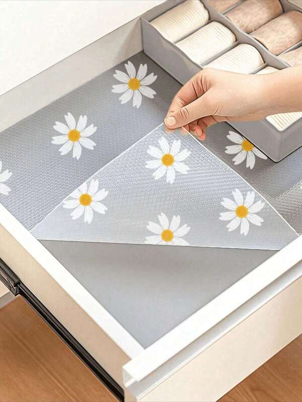1 rollo de forro protector con diseño de margaritas para gabinetes de cocina, revestimiento no adhesivo para cajones, revestimiento antideslizante para refrigerador, almohadilla impermeable de EVA para estantes de armario, manteles fáciles de colocar