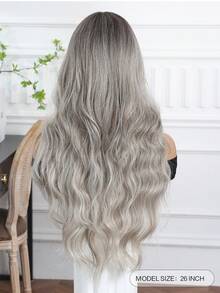 26-Inch Brown Gradient Silver-Gray Wig Long Curly Wavy Wig, Romantic Beautiful Synthetic Heat-Resistant Wig With Fringe Wig For Everyday Life And Parties, Holiday Trips, Music Festivals Holiday Gifts - Gray Ombre - View 5