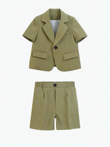 2 peças/Conjunto Terno Juvenil Jaqueta + Shorts, Uso Casual Diário, Apresentação Escolar, Casamento, Festa, Verão