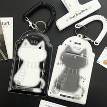 1 peça de bolso para fotos de gato preto e branco fofo, porta-cartões minimalista com decoração de orelha de gato, clipe para exibição de cartões de fotos de ídolos Kpop, porta-crachá de identificação de PU brilhante de 3-3,5 pol., adequado para artigos de fãs de shows, cabide para guardar cartões de fotos em bolsas