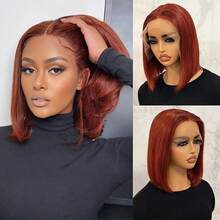 Peluca Bob de cabello humano 13x4 HD transparente con encaje frontal, densidad del 180 %, pelucas de cabello humano liso con encaje frontal, prearrancadas con cabello de bebé - SRed B - Ver 7