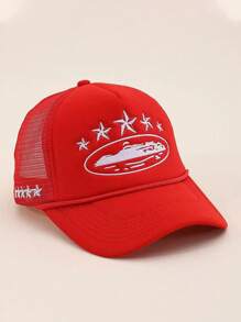 1pc Embroidered 5-Star Baseball Cap With Mesh Breathable Fabric, Adjustable Visor Sun Hat For Outdoor Travel Beach, Suitable For Men & Women, Y2K Style